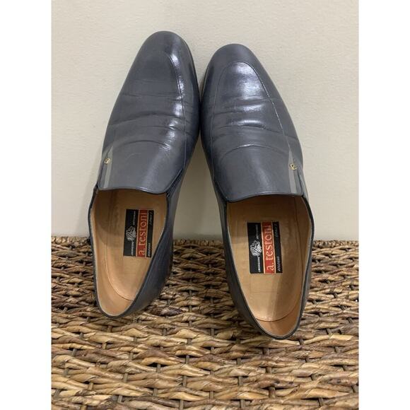 A. Testoni Leather Loafers Black, Men\'s Dress Shoes, 9 Italian